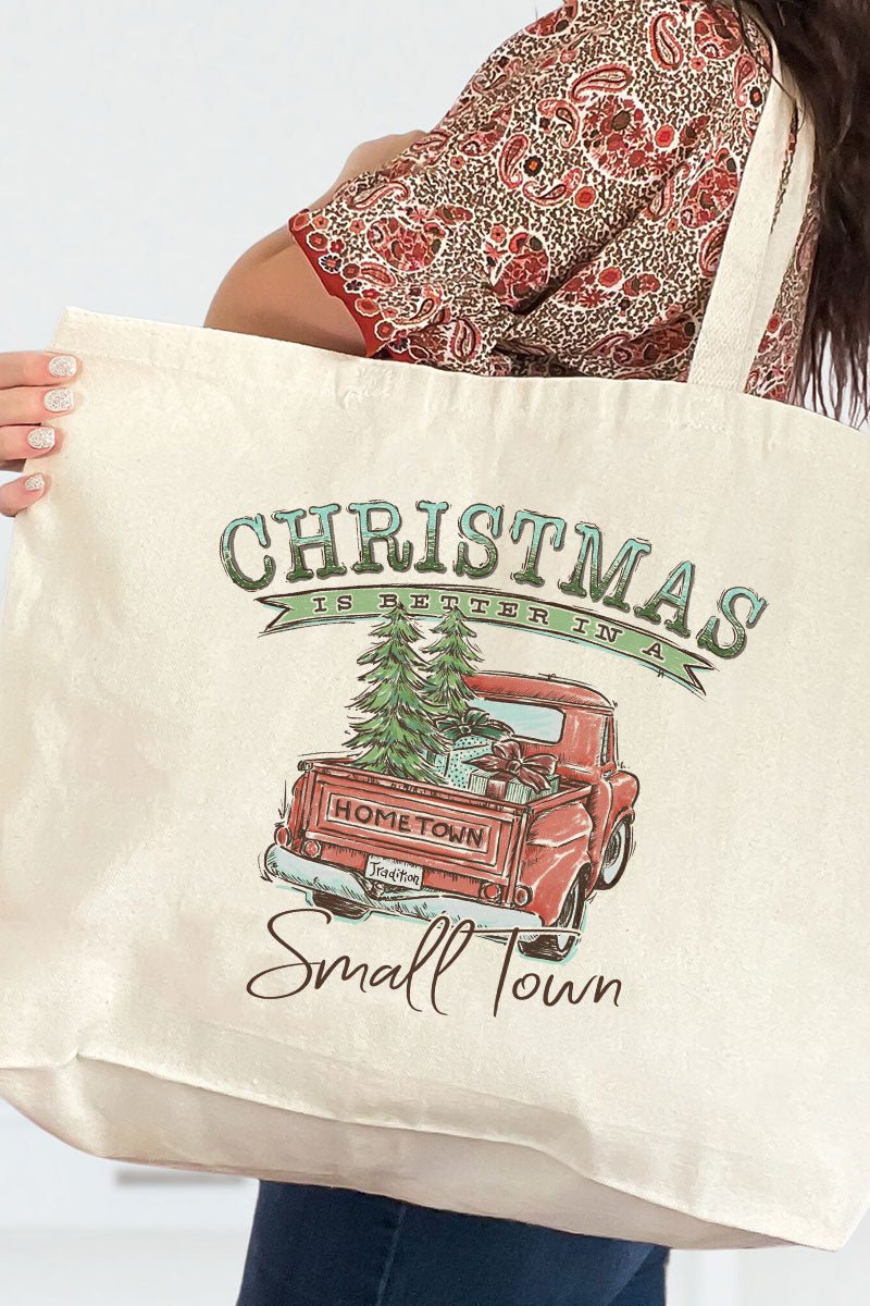 Christmas Better In A Small Town Canvas Jumbo Tote - Wholesale Accessory Market