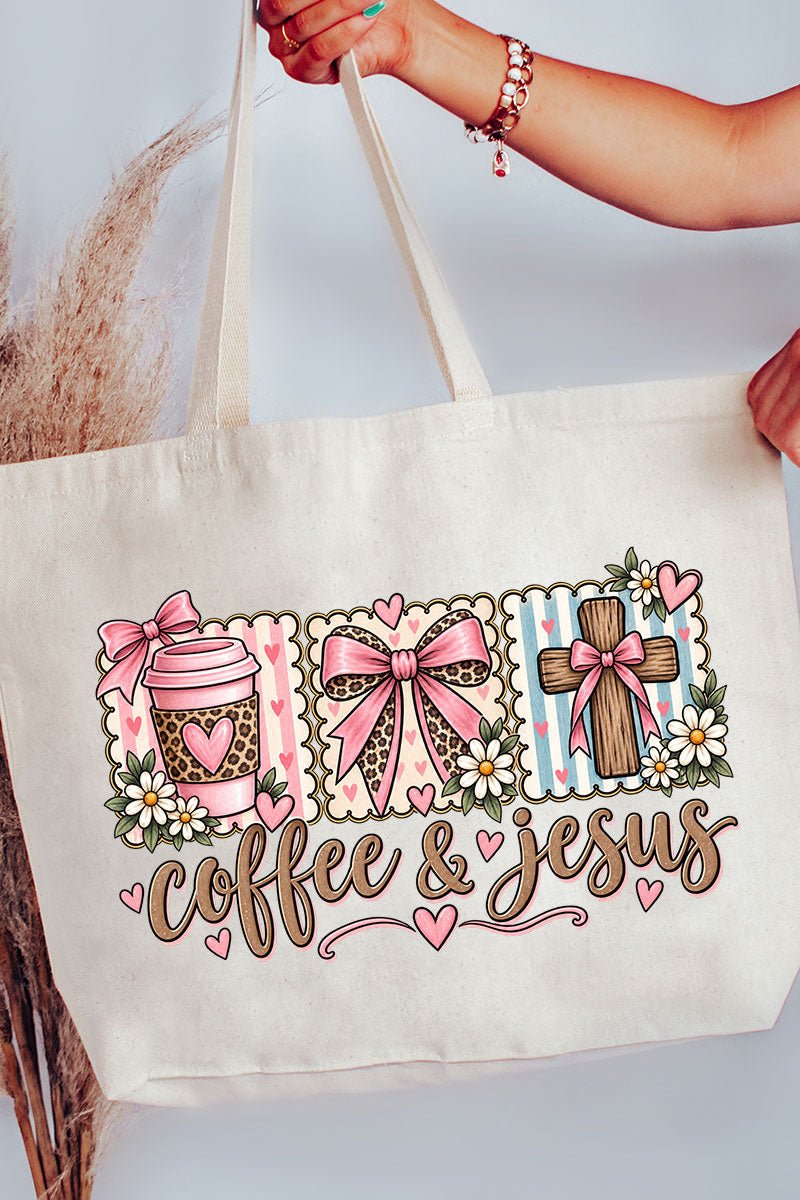 Coffee & Jesus Coquette Canvas Jumbo Tote - Wholesale Accessory Market