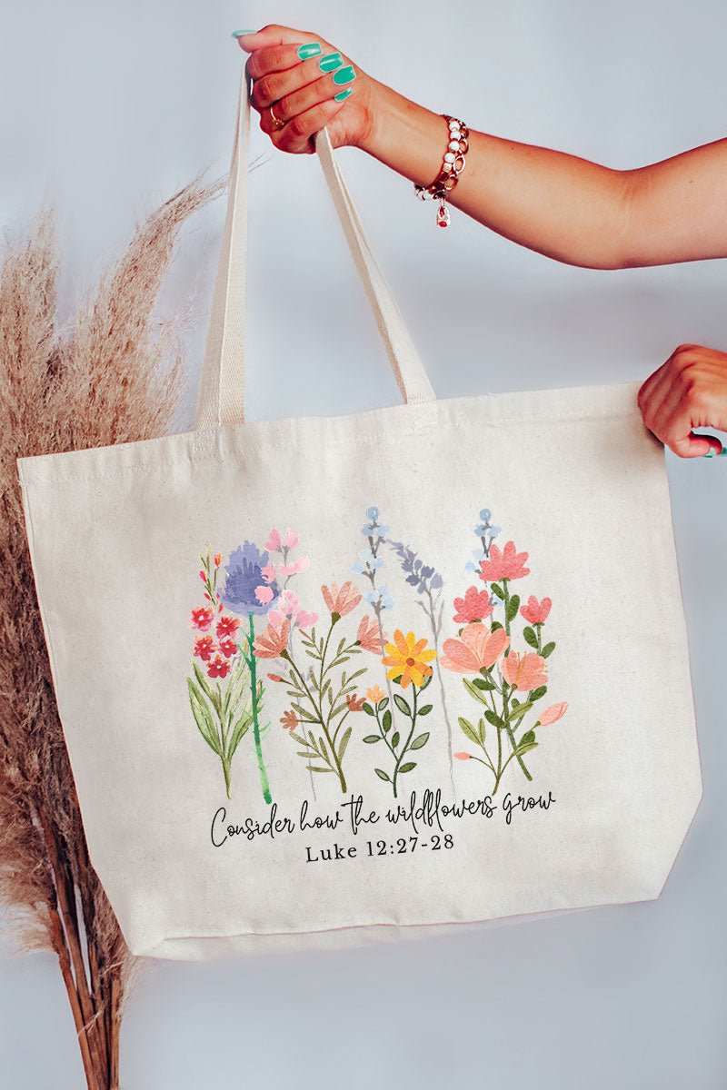 Consider How The Wildflowers Grow Canvas Jumbo Tote - Wholesale Accessory Market