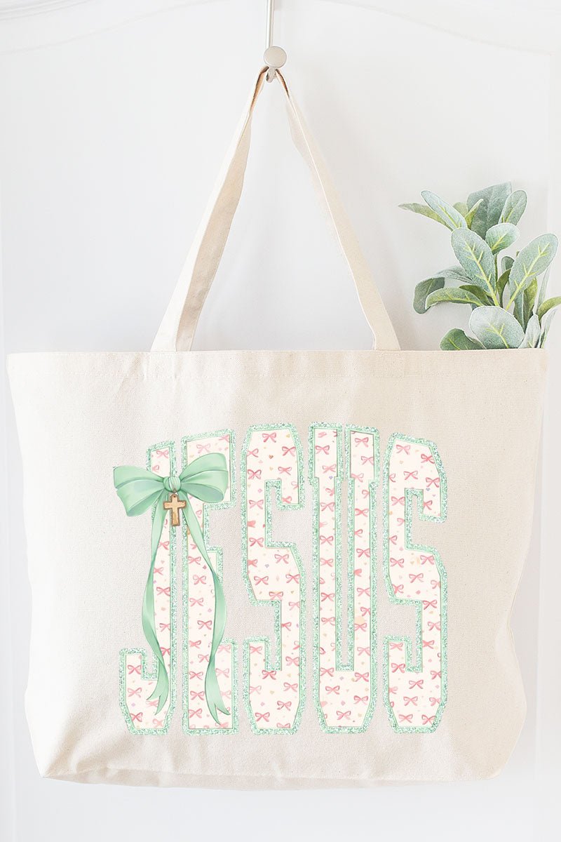 Coquette Cross Jesus Canvas Jumbo Tote - Wholesale Accessory Market