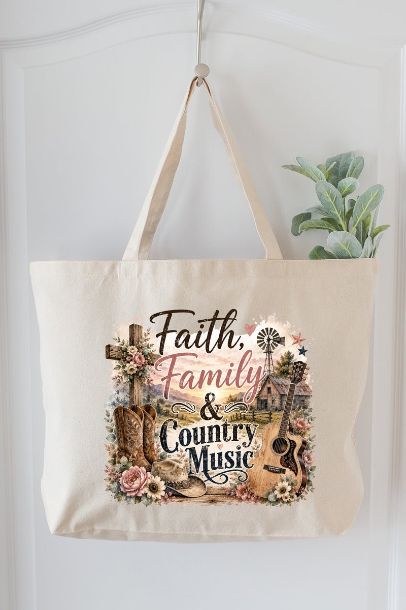 Faith, Family & Country Music Canvas Jumbo Tote - Wholesale Accessory Market