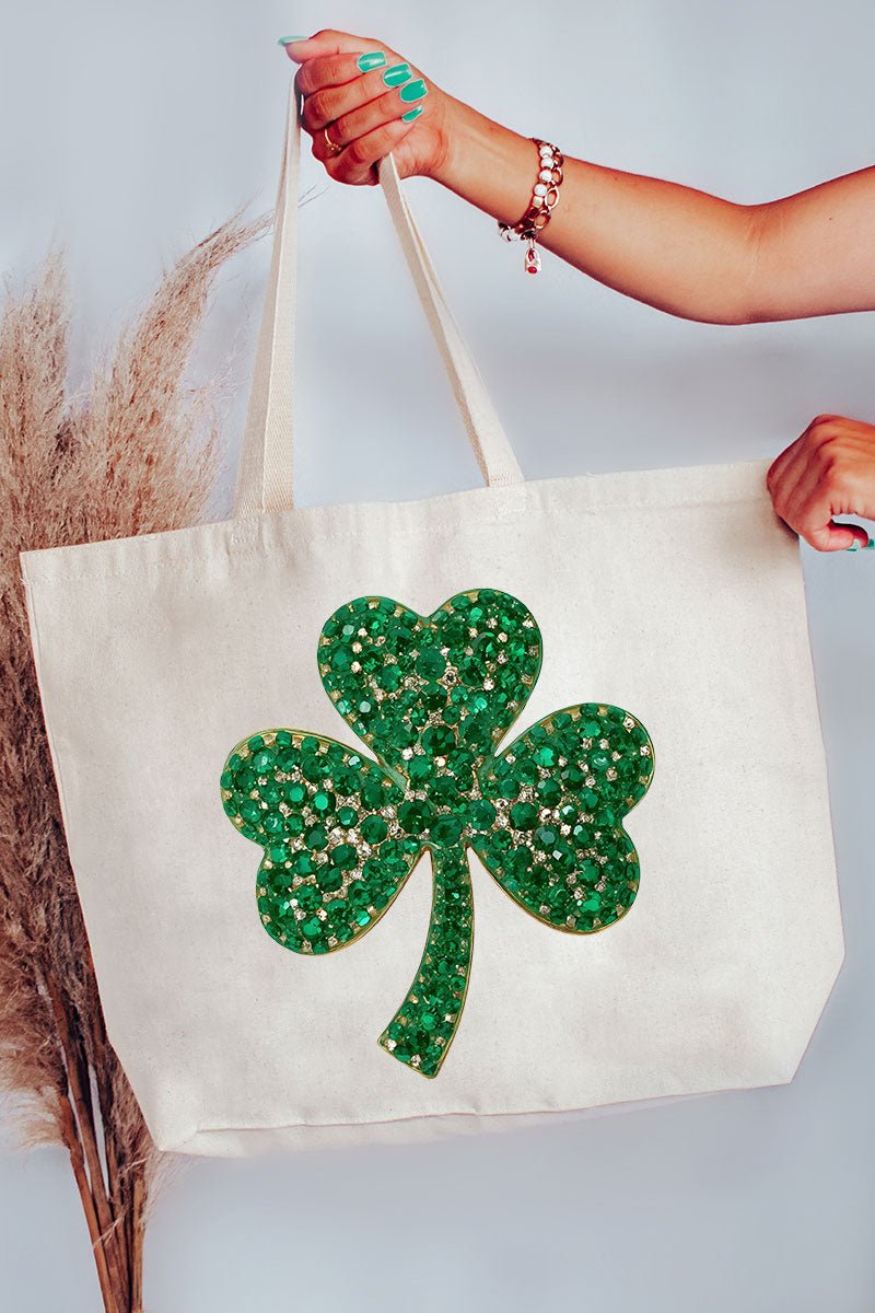 Faux Rhinestone Clover Canvas Jumbo Tote - Wholesale Accessory Market