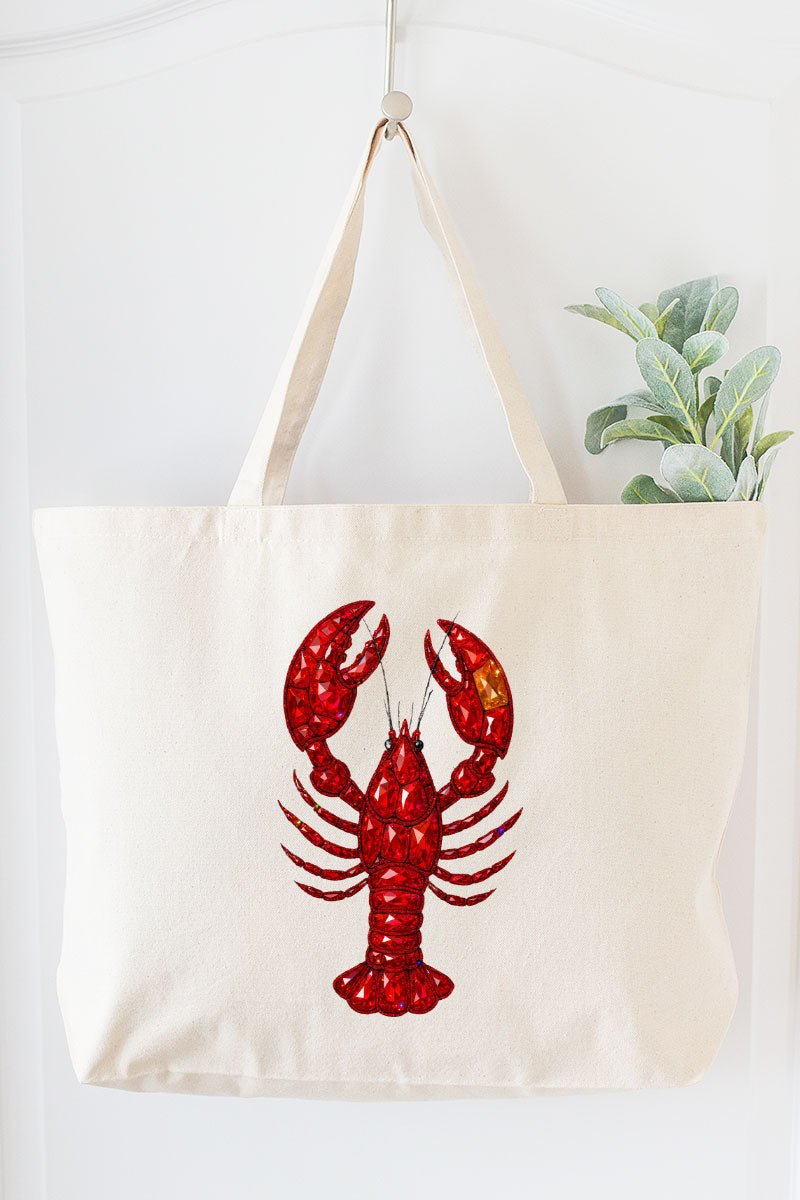 Faux Rhinestone Crawfish Canvas Jumbo Tote - Wholesale Accessory Market