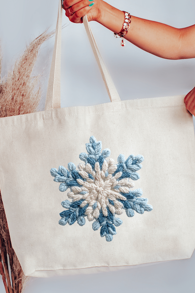 Faux Yarn Snow Day Snowflake Canvas Jumbo Tote - Wholesale Accessory Market