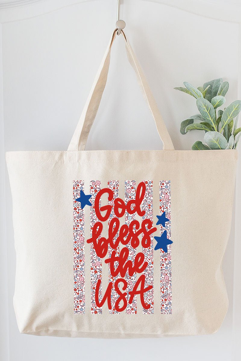 Floral God Bless The USA Canvas Jumbo Tote - Wholesale Accessory Market