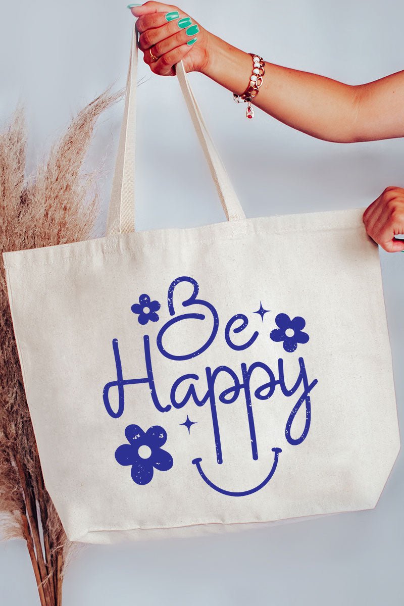 Flower Be Happy Canvas Jumbo Tote - Wholesale Accessory Market