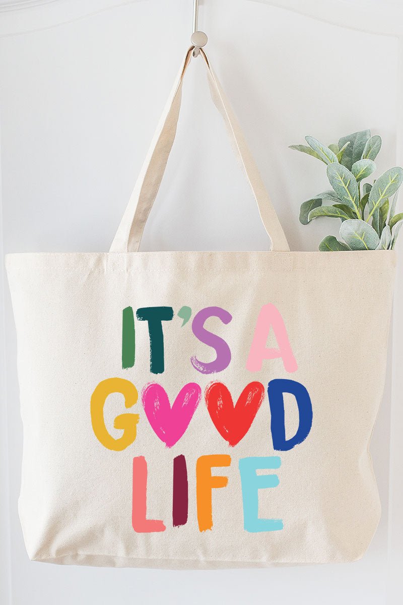 Heart It's A Good Life Canvas Jumbo Tote - Wholesale Accessory Market
