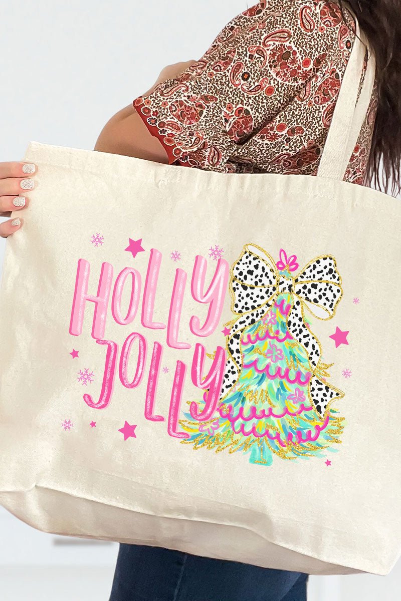Holly Jolly Christmas Tree Canvas Jumbo Tote - Wholesale Accessory Market