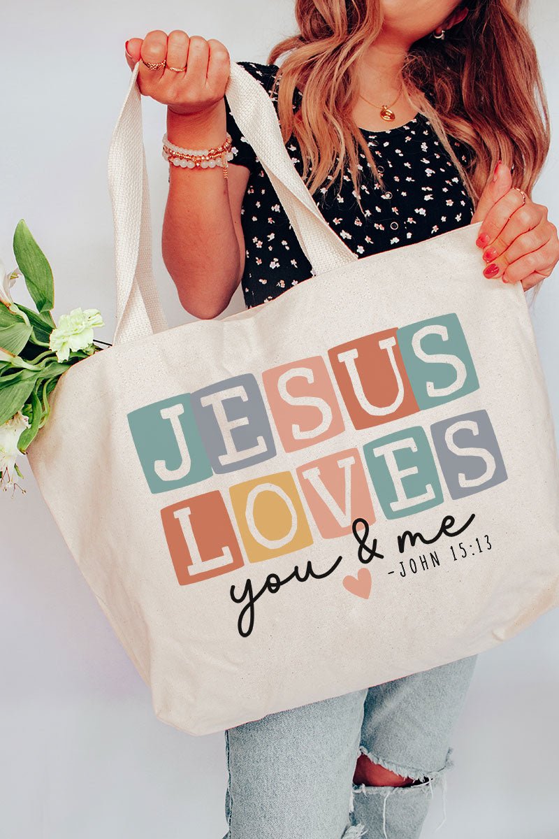 Jesus Loves You & Me Canvas Jumbo Tote - Wholesale Accessory Market