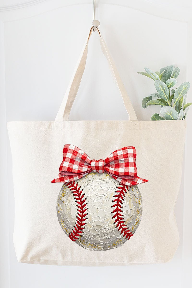 Painted Baseball Bow Canvas Jumbo Tote - Wholesale Accessory Market