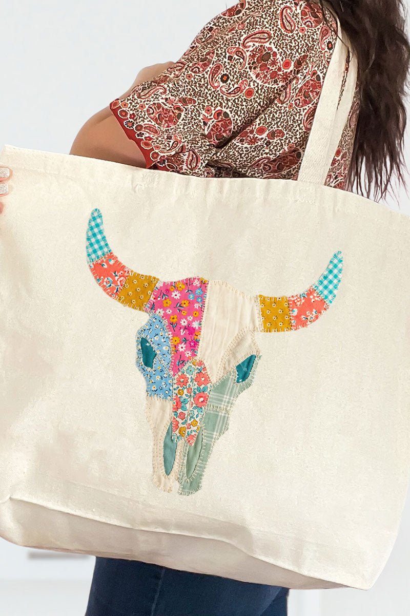 Patchwork Steer Head Canvas Jumbo Tote - Wholesale Accessory Market