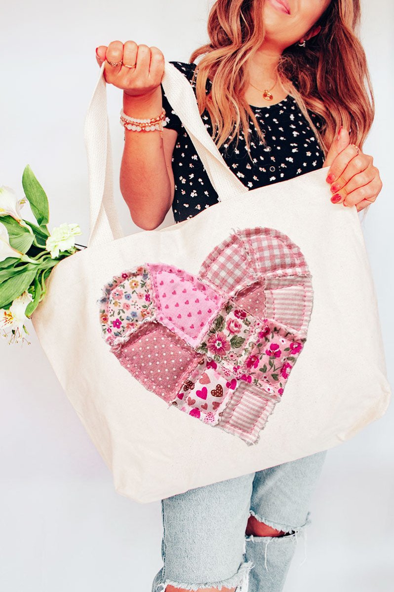 Patchwork Heart Canvas Jumbo Tote - Wholesale Accessory Market