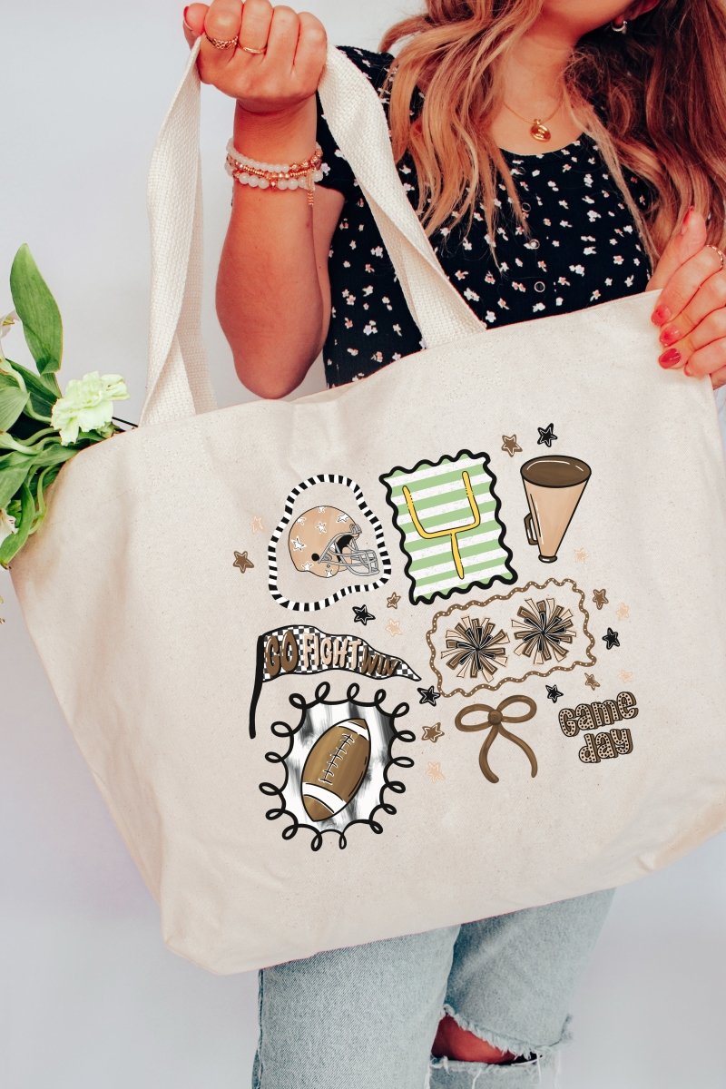 Preppy Game Day Doodle Canvas Jumbo Tote - Wholesale Accessory Market