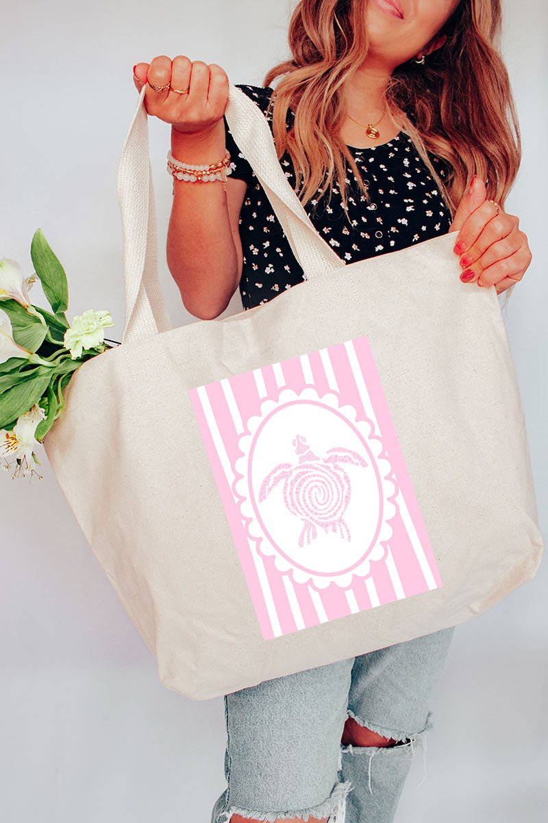 Scalloped Sea Turtle Canvas Jumbo Tote - Wholesale Accessory Market