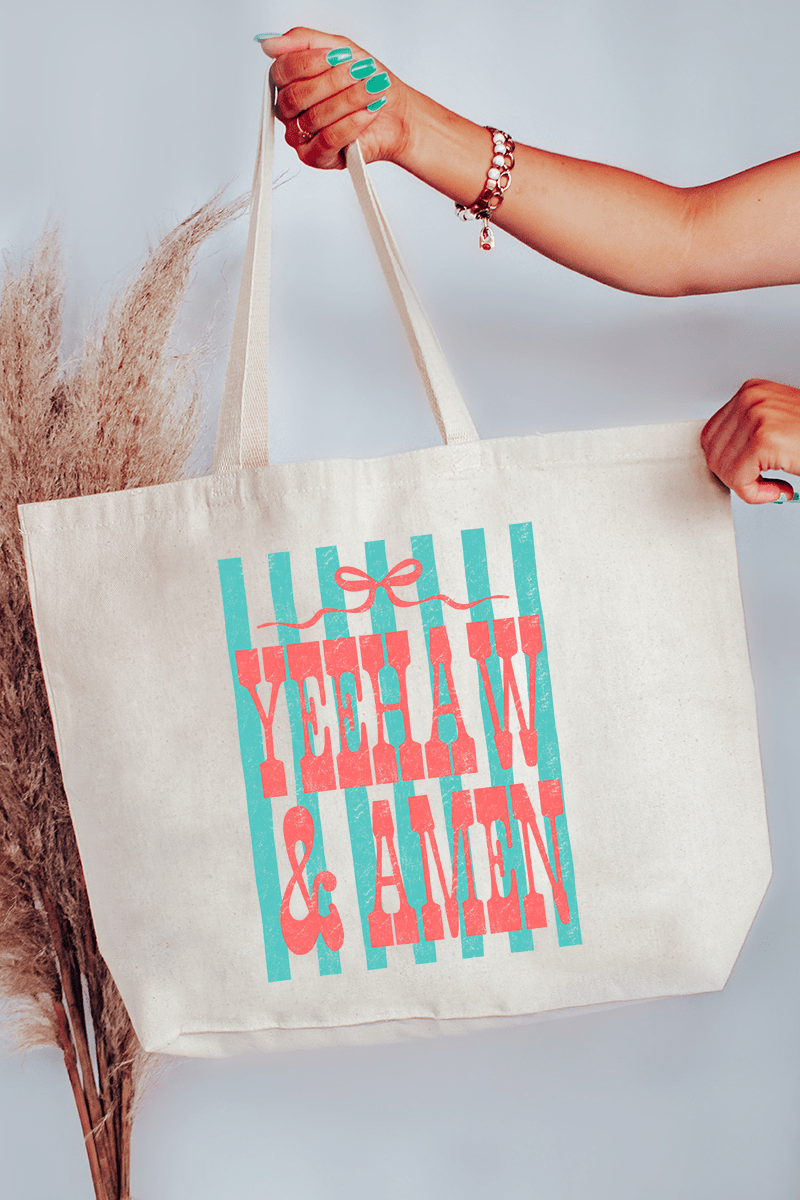 Striped Yeehaw & Amen Canvas Jumbo Tote - Wholesale Accessory Market