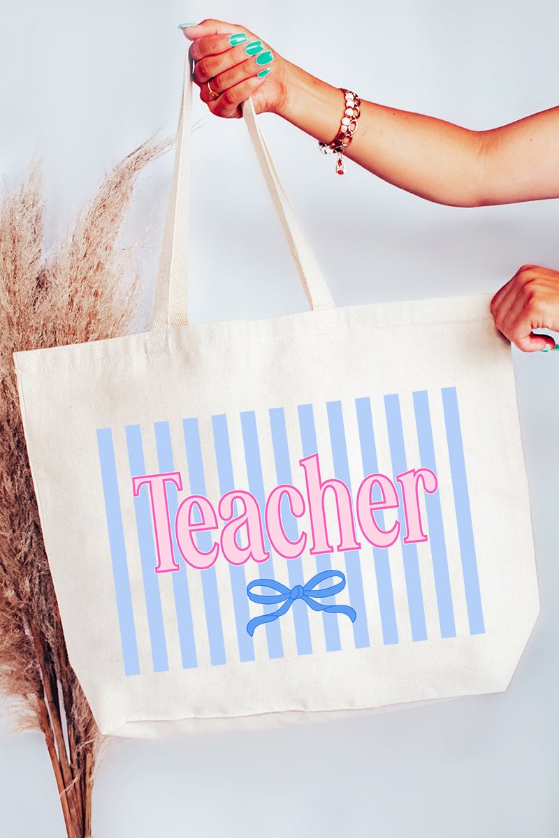 Teacher Striped Canvas Jumbo Tote - Wholesale Accessory Market