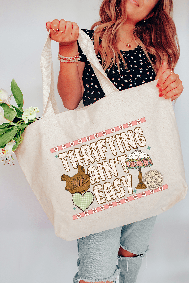 Thrifting Ain't Easy Canvas Jumbo Tote - Wholesale Accessory Market