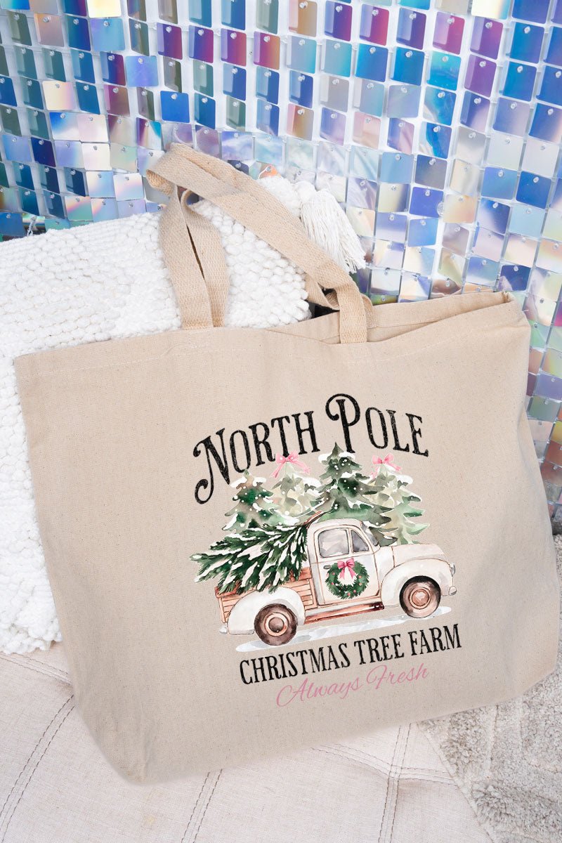 Truck North Pole Tree Farm Canvas Jumbo Tote - Wholesale Accessory Market