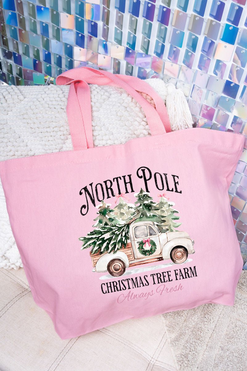 Truck North Pole Tree Farm Canvas Jumbo Tote - Wholesale Accessory Market