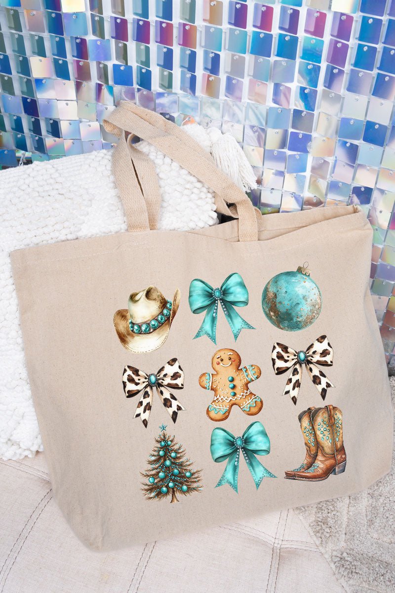Turquoise Country Christmas Canvas Jumbo Tote - Wholesale Accessory Market