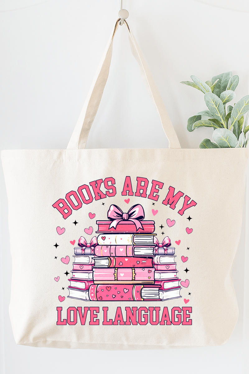 Valentine Books Are My Love Language Canvas Jumbo Tote - Wholesale Accessory Market
