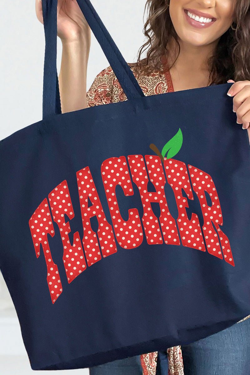 Apple Dot Teacher Canvas Jumbo Tote - Wholesale Accessory Market