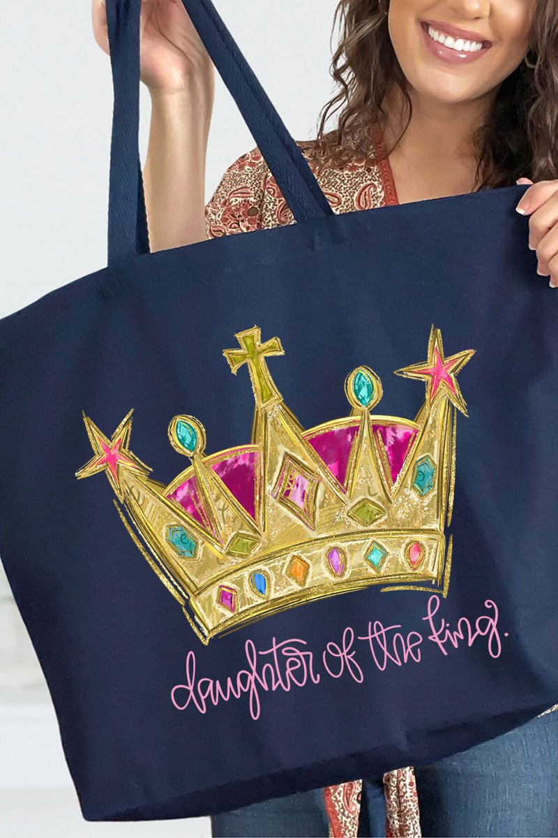 Bejeweled Daughter Of The King Canvas Jumbo Tote - Wholesale Accessory Market
