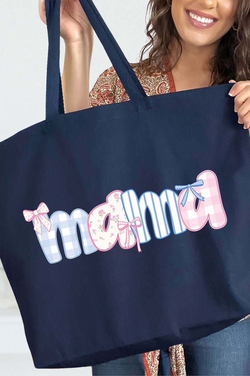 Coquette Floral Pink And Blue Mama Canvas Jumbo Tote - Wholesale Accessory Market