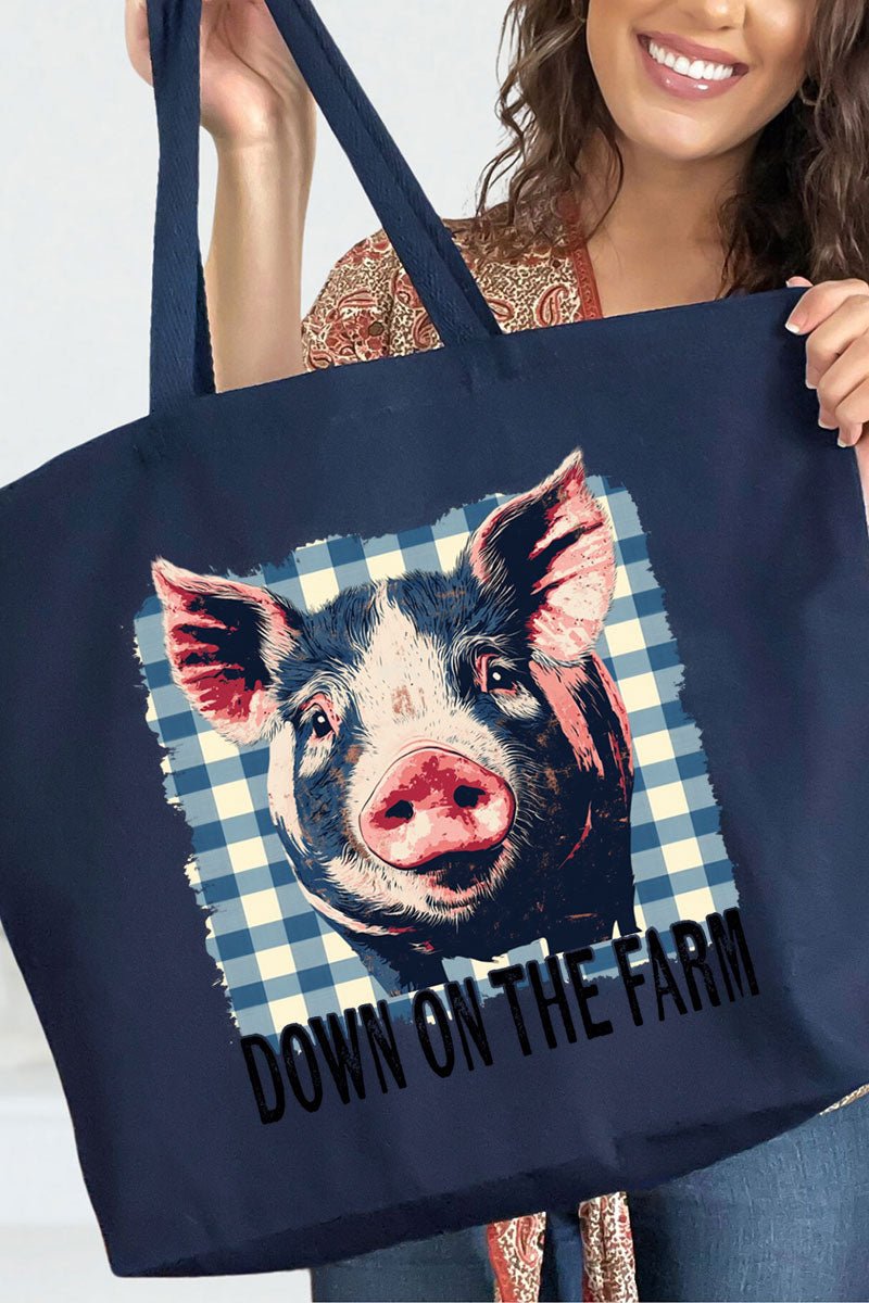 Down On The Farm Pig Canvas Jumbo Tote - Wholesale Accessory Market