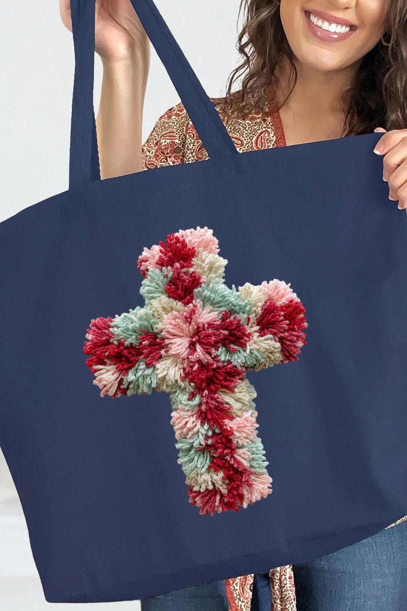 Faux Yarn Cross Canvas Jumbo Tote - Wholesale Accessory Market