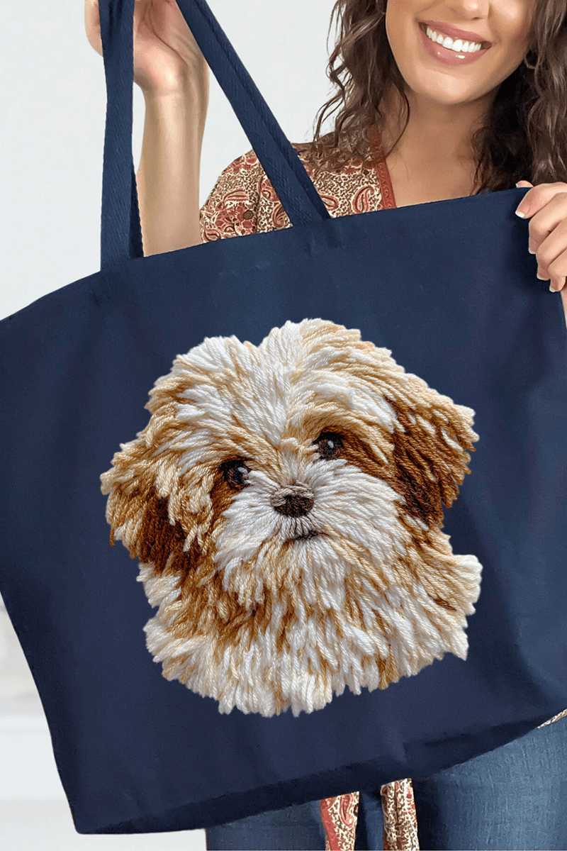 Faux Yarn Shih Tzu Canvas Jumbo Tote - Wholesale Accessory Market