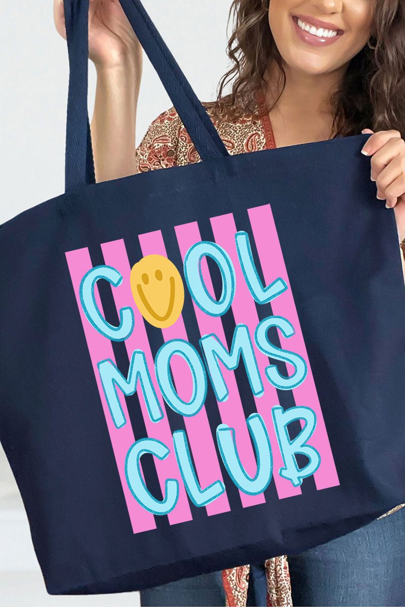 Striped Happy Cool Moms Club Canvas Jumbo Tote - Wholesale Accessory Market