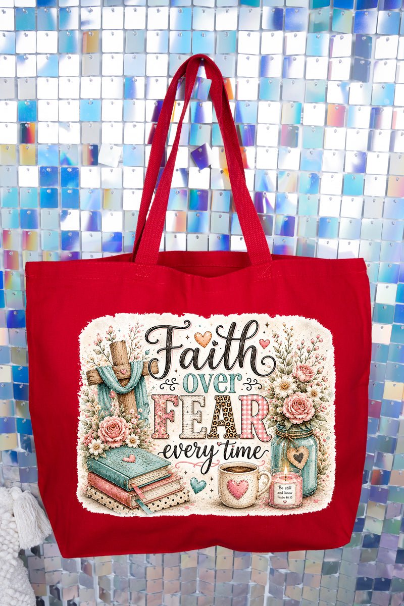 Faith Over Fear Floral Devotion Canvas Jumbo Tote - Wholesale Accessory Market