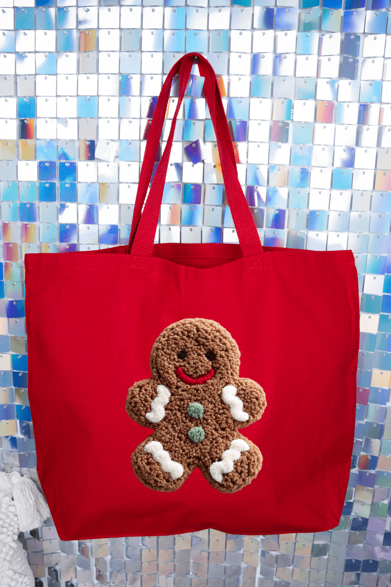 Faux Yarn Gingerbread Kisses Canvas Jumbo Tote - Wholesale Accessory Market