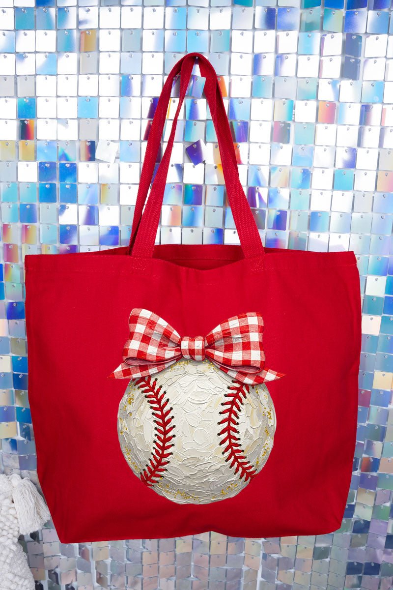 Painted Baseball Bow Canvas Jumbo Tote - Wholesale Accessory Market