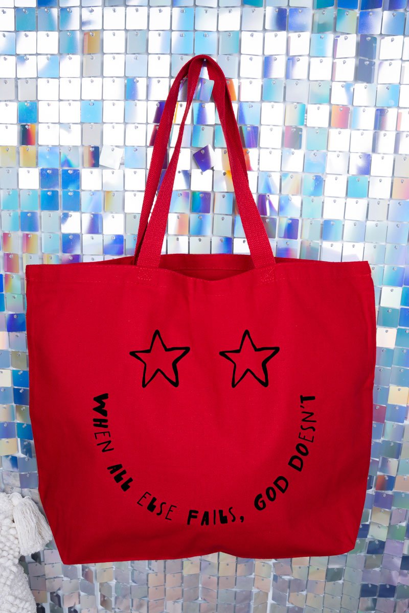 Star Eyes God Never Fails Canvas Jumbo Tote - Wholesale Accessory Market