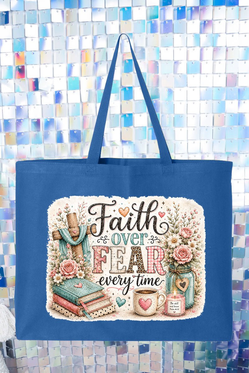 Faith Over Fear Floral Devotion Canvas Jumbo Tote - Wholesale Accessory Market