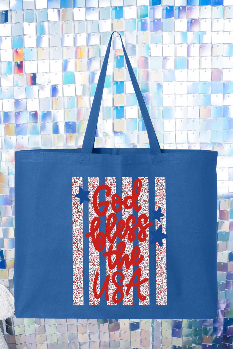 Floral God Bless The USA Canvas Jumbo Tote - Wholesale Accessory Market