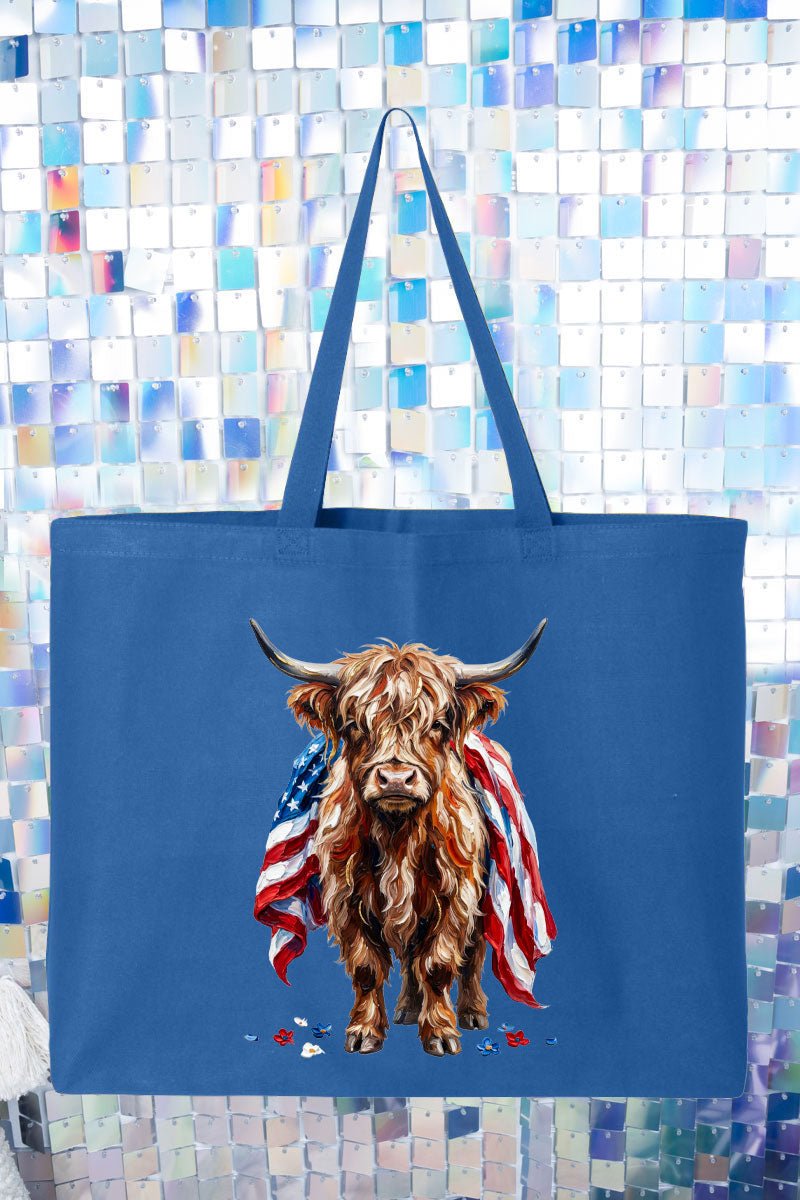 Painted Old Glory Highland Cow Canvas Jumbo Tote - Wholesale Accessory Market