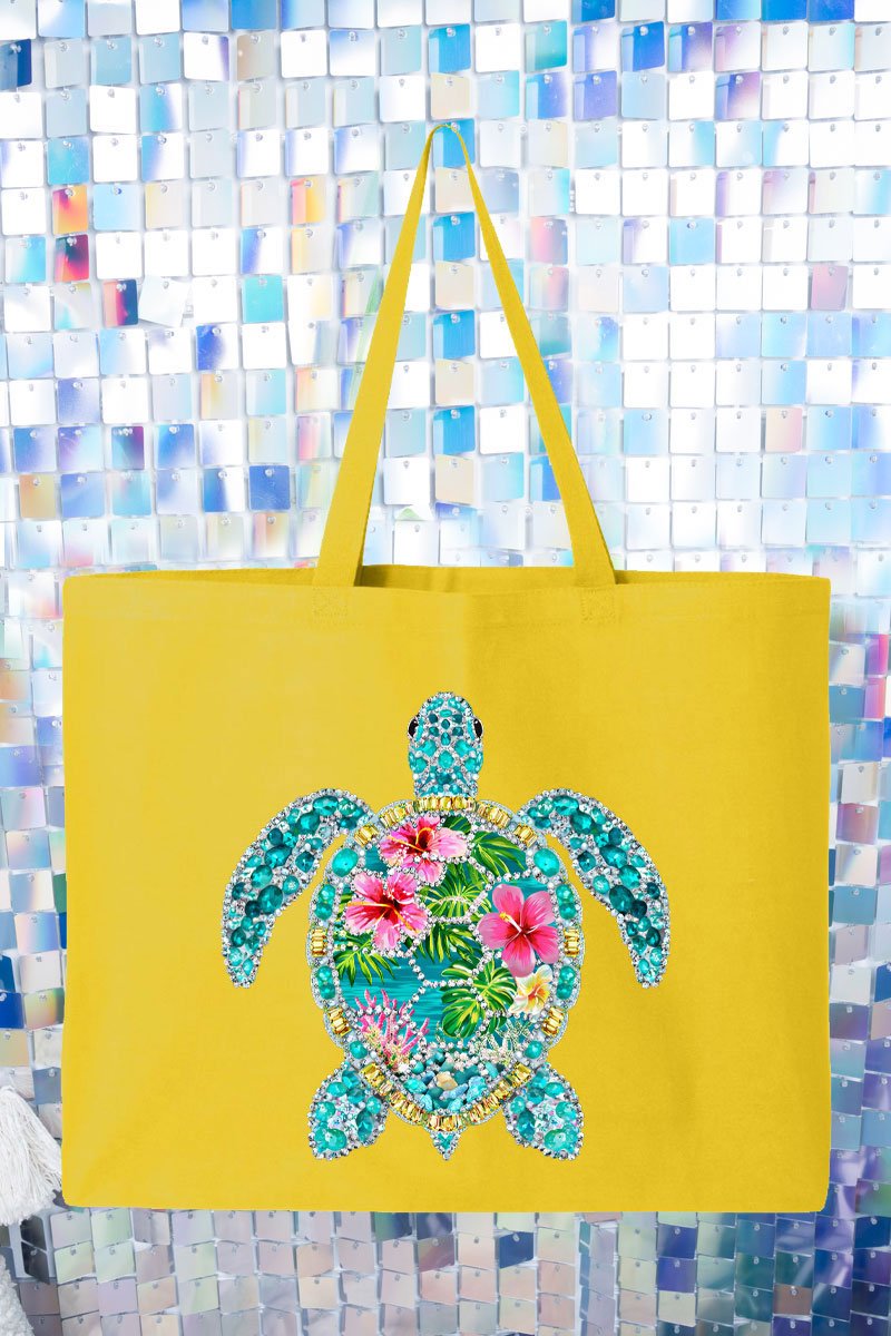 Seaside Sparkle Turtle Canvas Jumbo Tote - Wholesale Accessory Market
