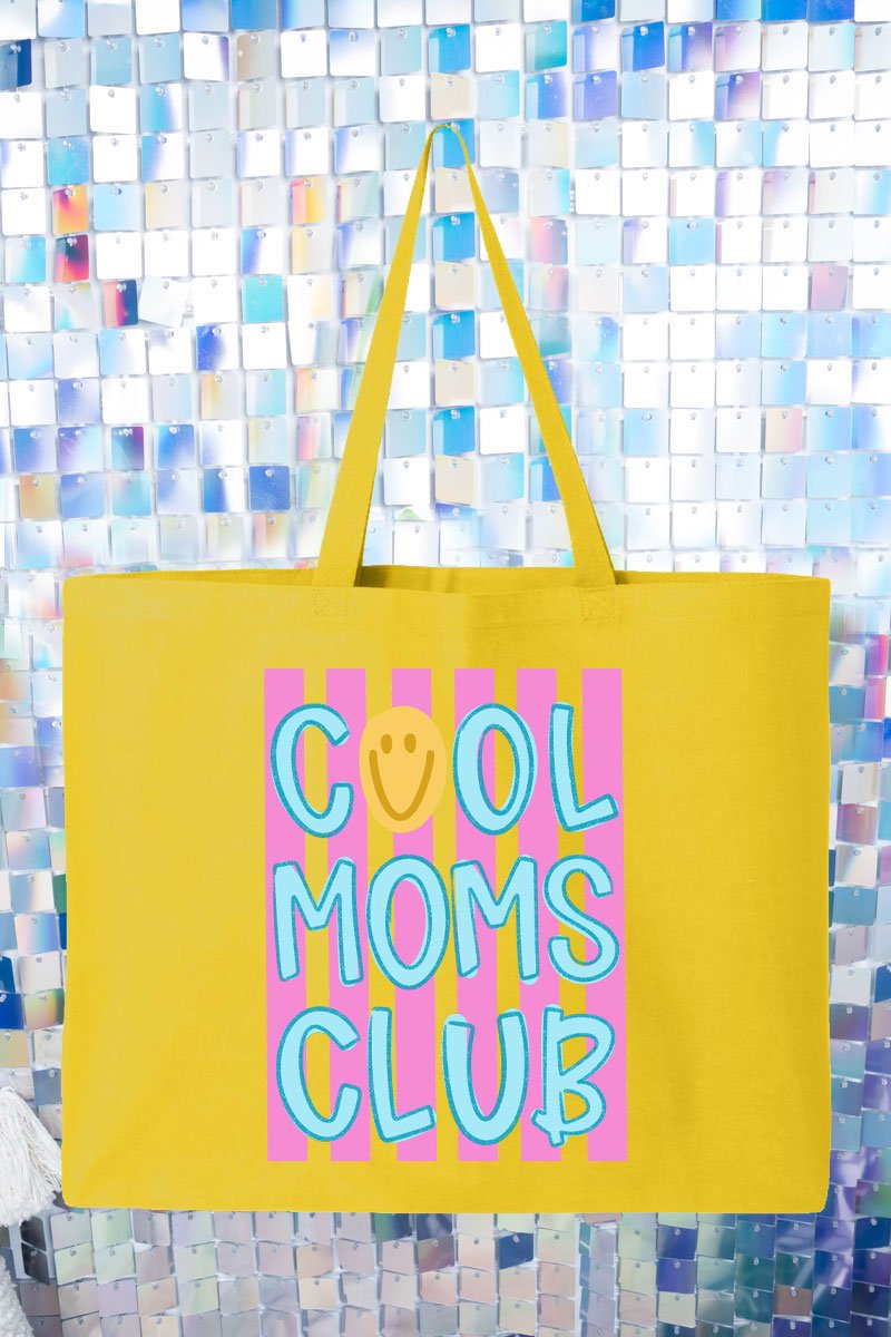 Striped Happy Cool Moms Club Canvas Jumbo Tote - Wholesale Accessory Market