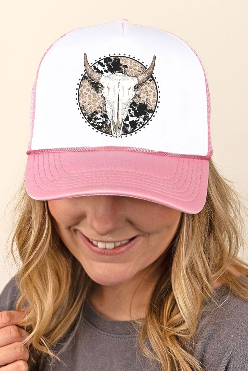 Circle Leopard Steer Foam Mesh Back Trucker Cap - Wholesale Accessory Market