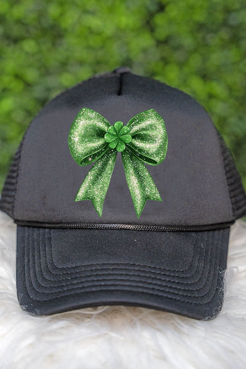 Faux Glitter Clover Coquette Tab Transfer Foam Mesh Back Trucker Cap - Wholesale Accessory Market