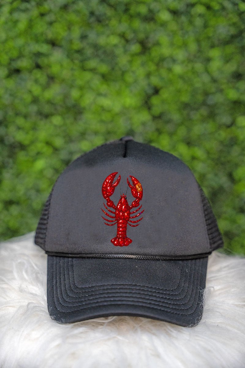 Faux Rhinestone Crawfish Foam Mesh Back Trucker Cap - Wholesale Accessory Market