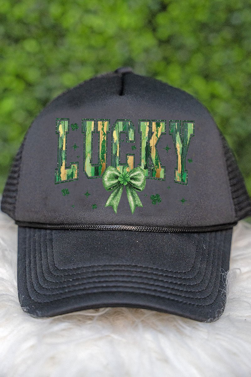 Glitzy Brushed Lucky Tab Transfer Foam Mesh Back Trucker Cap - Wholesale Accessory Market