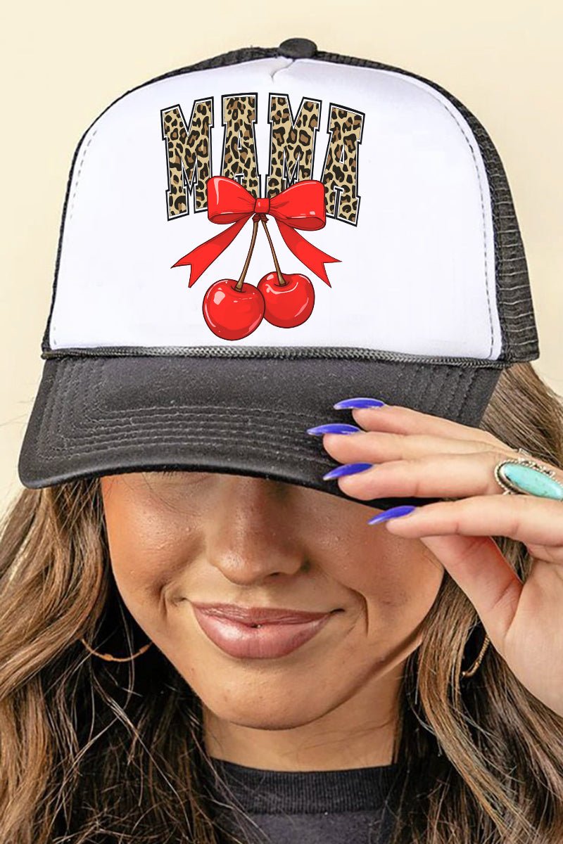 Leopard Mama Cherry Foam Mesh Back Trucker Cap - Wholesale Accessory Market