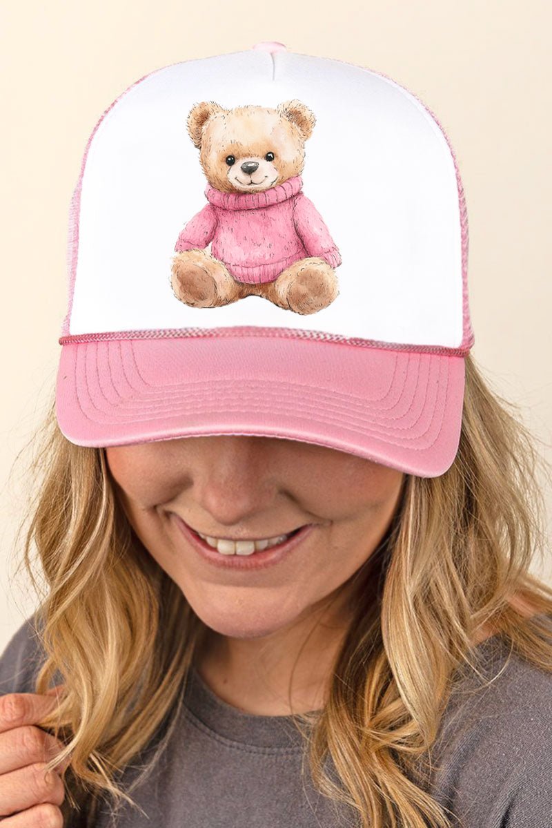 Pink Vintage Teddy Bear Foam Mesh Back Trucker Cap - Wholesale Accessory Market