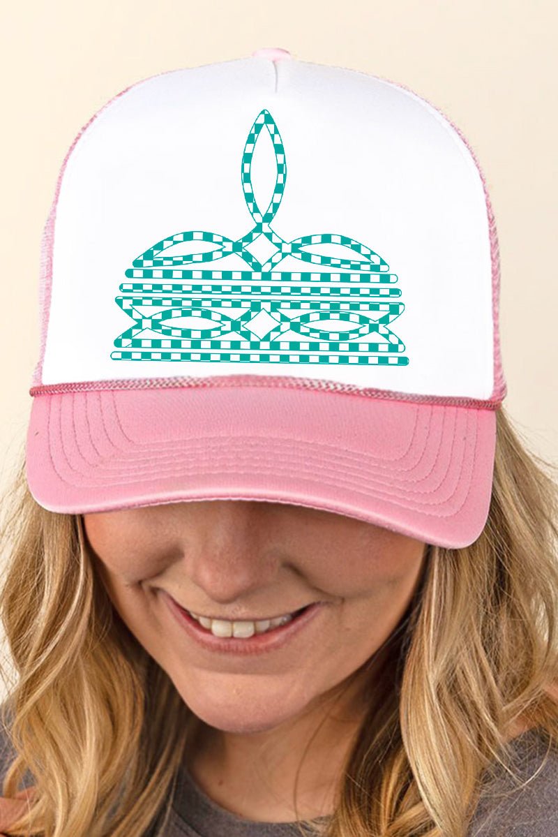 Turquoise Checkered Boot Stitch Foam Mesh Back Trucker Cap - Wholesale Accessory Market