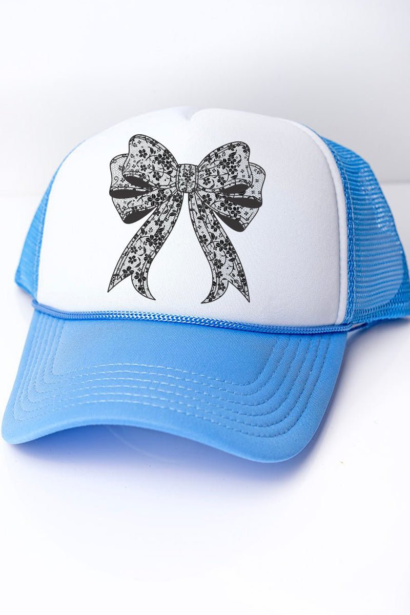 Black Lace Bow Foam Mesh Back Trucker Cap - Wholesale Accessory Market