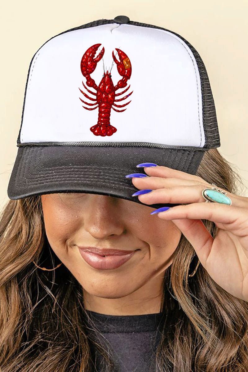 Faux Rhinestone Crawfish Foam Mesh Back Trucker Cap - Wholesale Accessory Market